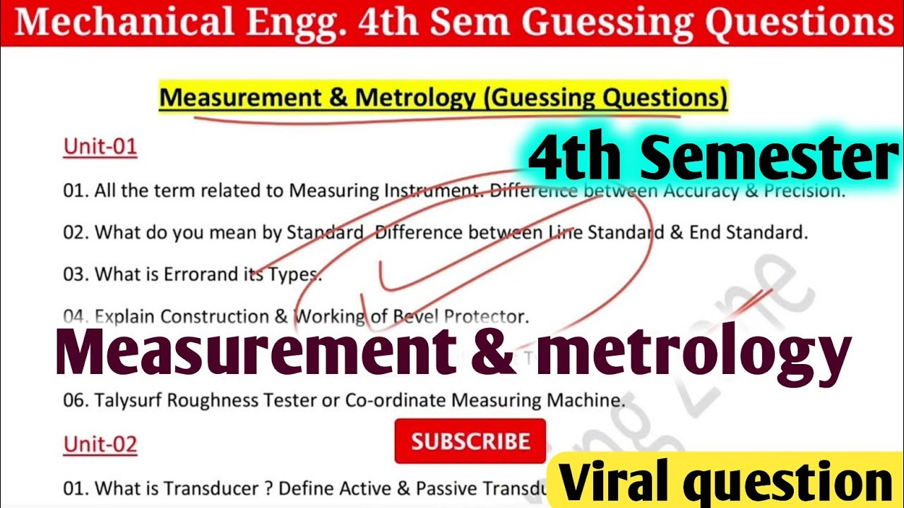 Measurement & metrology / 4th semester important questions 2022 / sbte 4th semester exam Vvi Que