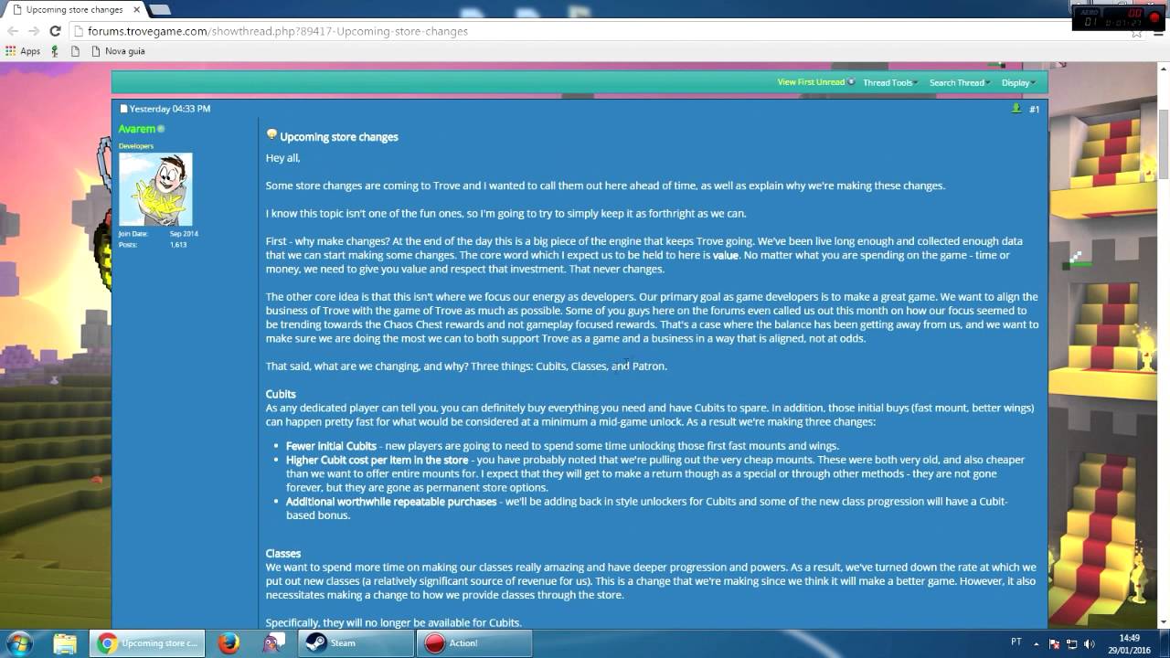 Trove: Mudan&ccedil;as sobre cubits, classes e patron