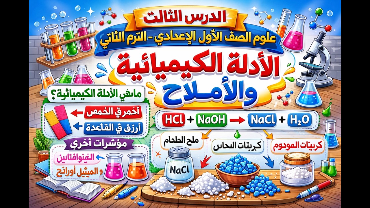الدرس الثالث علوم أولى إعدادي: الأدلة الكيميائية والأملاح _ مس دعاء سعيد