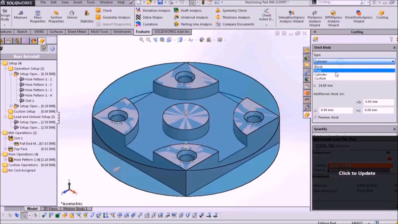 Costing template for Machining SOLIDWORKS