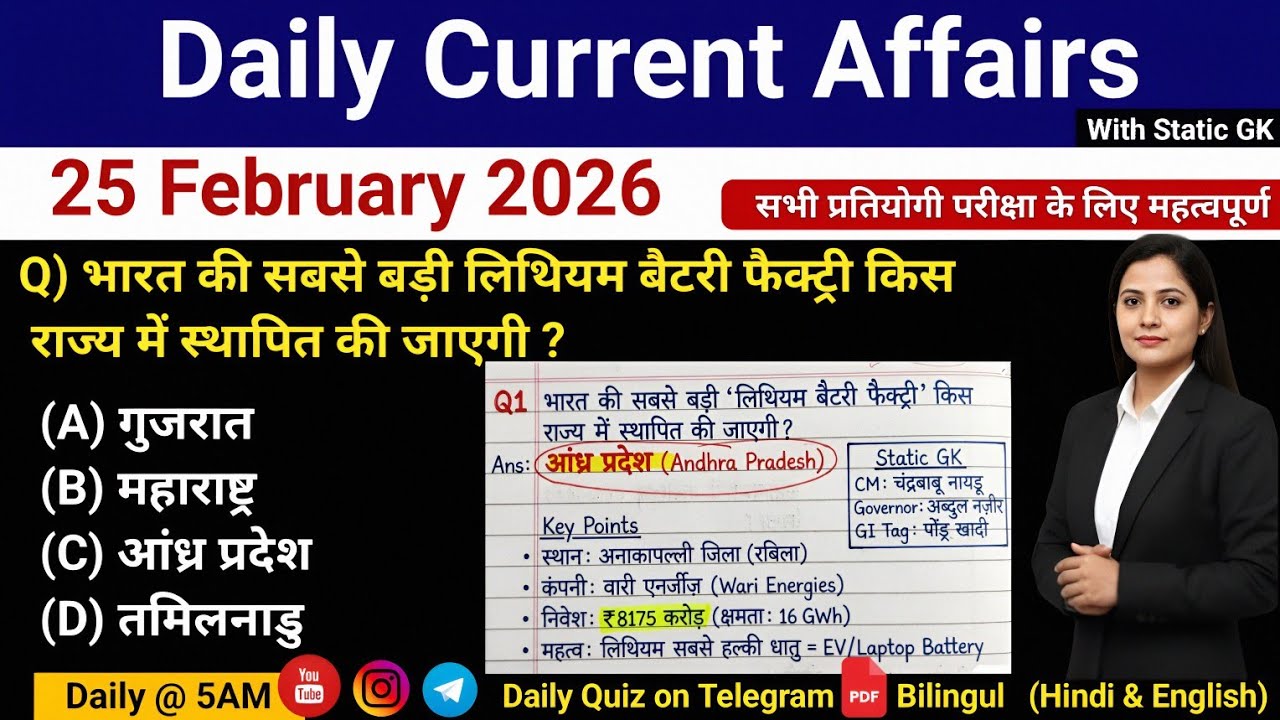 Daily Current Affairs 25 February 2026 | Today Current Affairs | SSC, NTPC, NDA | All Exam #RahulSir