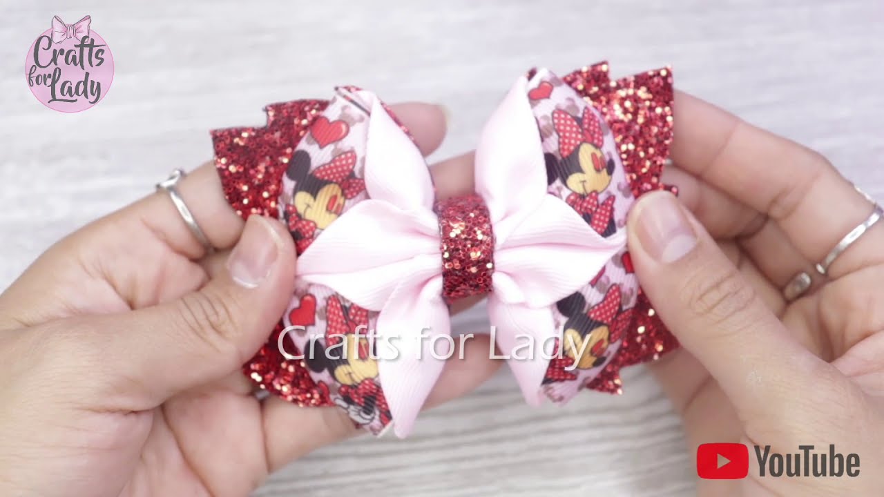 Moño de moda listón de 3.8cm || video 97 || Flor de 4 pétalos || Minie mouse ||