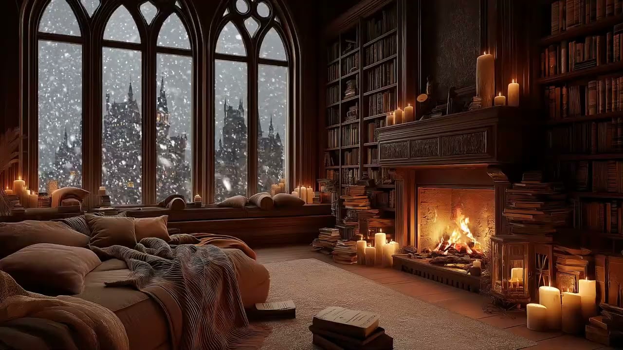 Winter Fireplace Ambience 🔥 Cozy Night Sounds for Relaxing Sleep