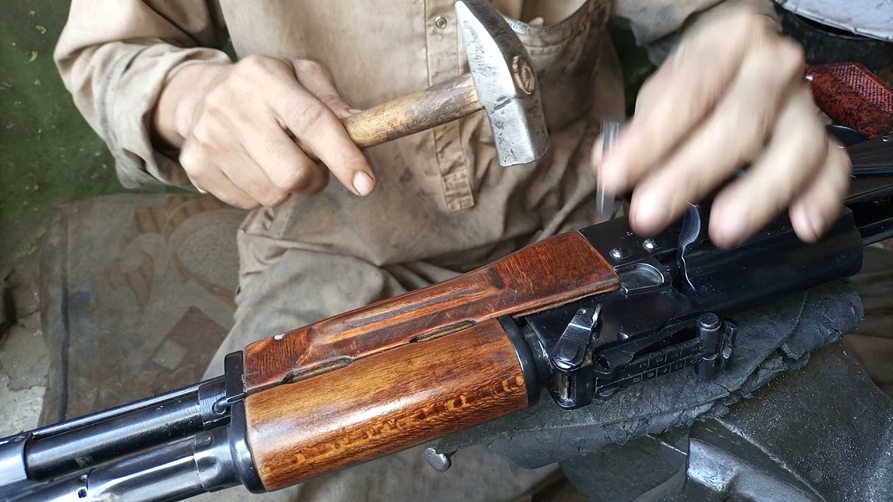 AK47 Kalashnikov number stamping. How AK47 is made in industry. Dara Adam Khel AKM machine gun facto