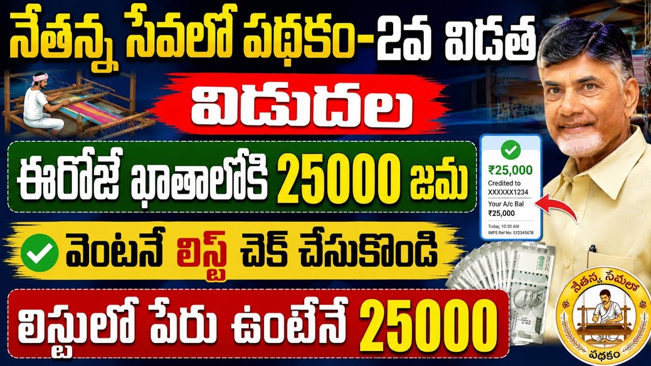 Today Nethannala Sevalo Scheme-2nd phase release|Ap Nethannala Sevalo Scheme 25,000/-2nd phase amount release|