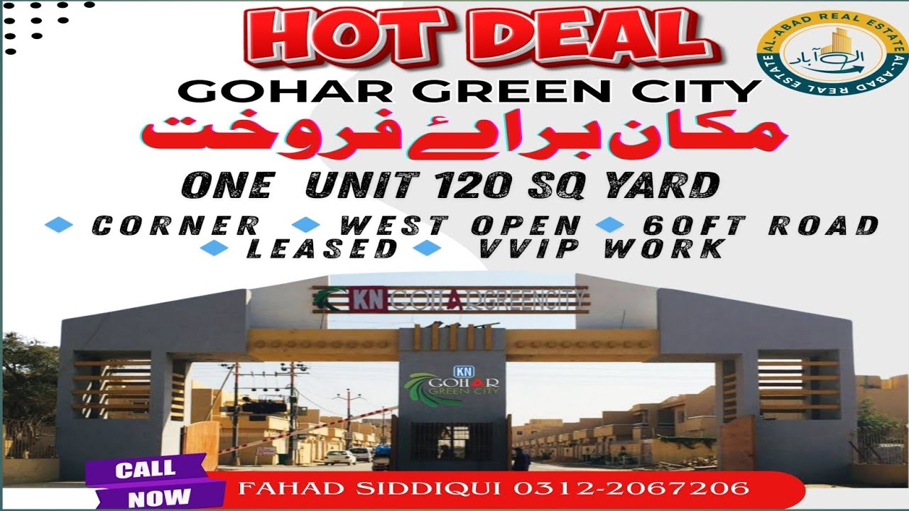 120 sq yd  one unit west open,corner house for sale in gohar green city