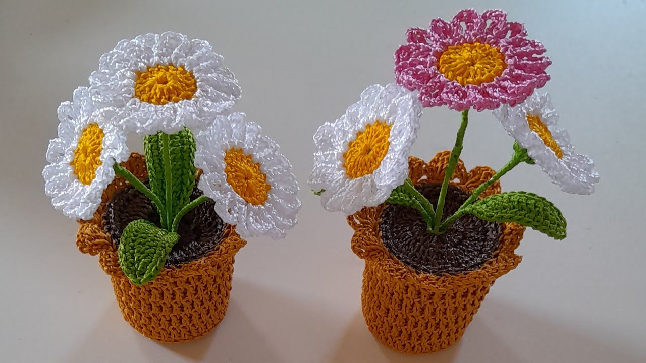 VASINHO EM CROCHÊ COM FLOR MARGARIDA 🌼 | PASSO A PASSO- Valdenete Crochê