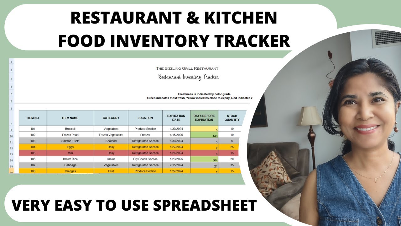 Restaurant Home Kitchen Food Inventory Tracker - Tracks freshness, expiry, stock & reorder levels