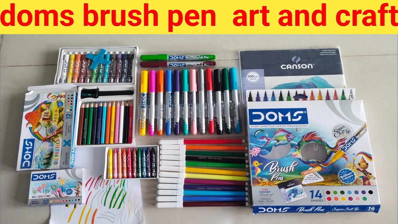 doms product unboxing art sketch pen | wax crayon | pencil colour | oil pastel | brush pen 14 SHADES