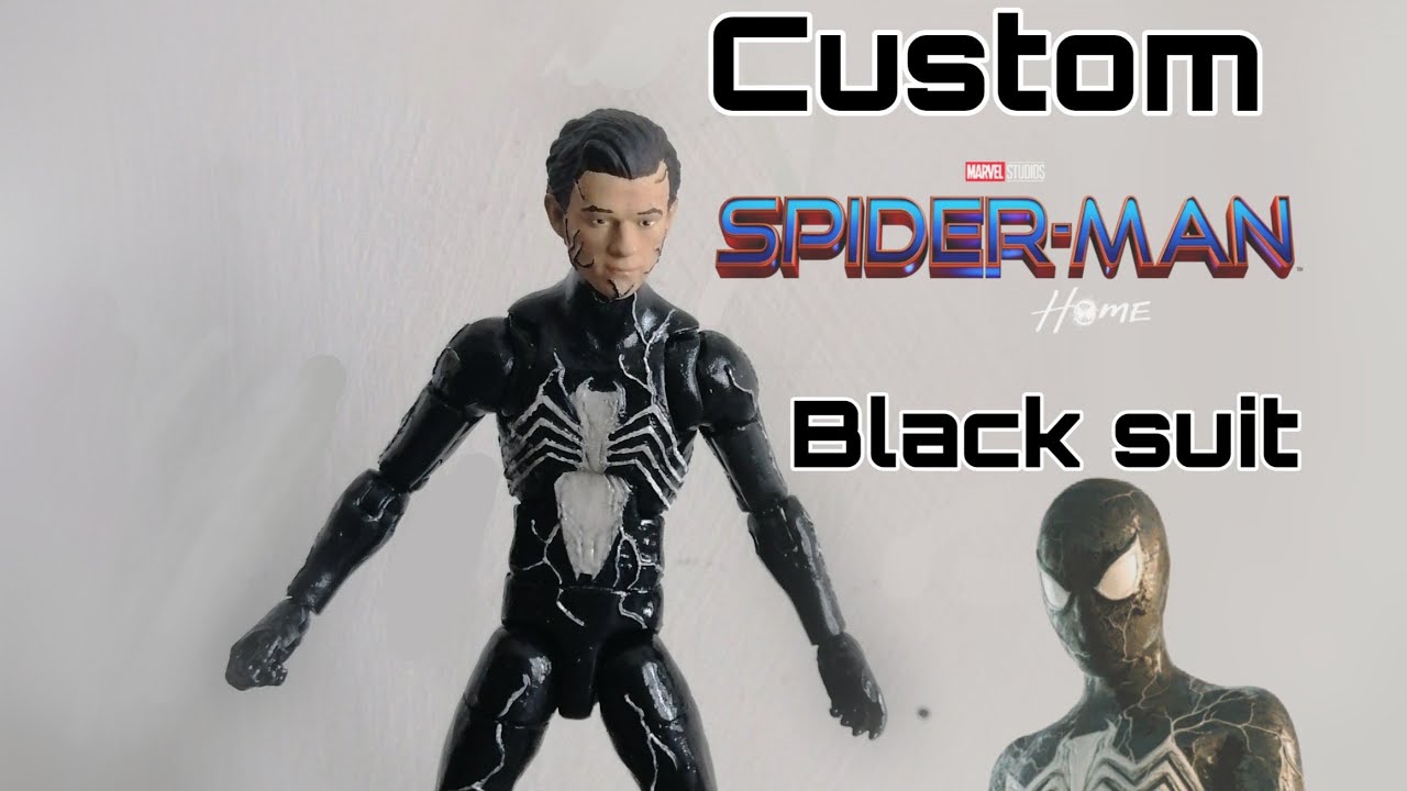 Custom spiderman black suit tom holland, marvel legends.