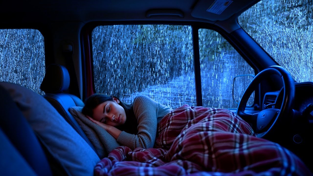 Relaxante no Carro à Noite com Barulho de Chuva e Trovões 🌧 Chuva Dormir muito Profundamente