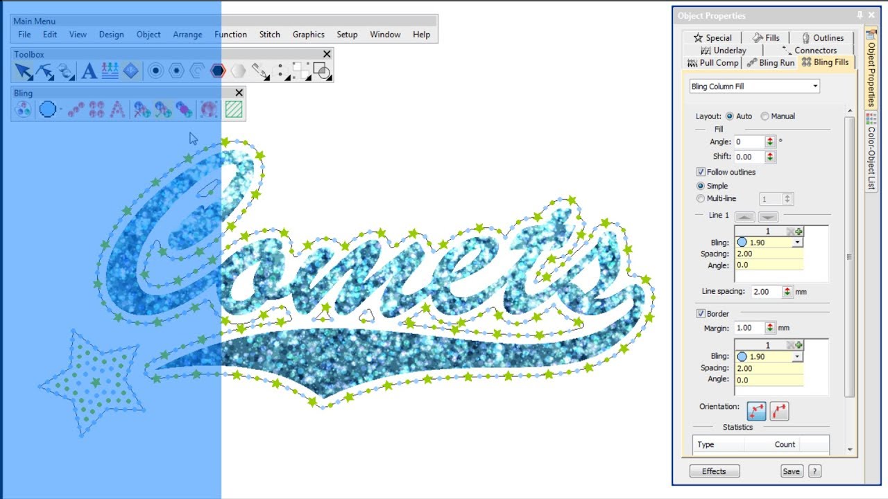 Оцифровка для создания блестящих вышивок с помощью EmbroideryStudio от Wilcom.