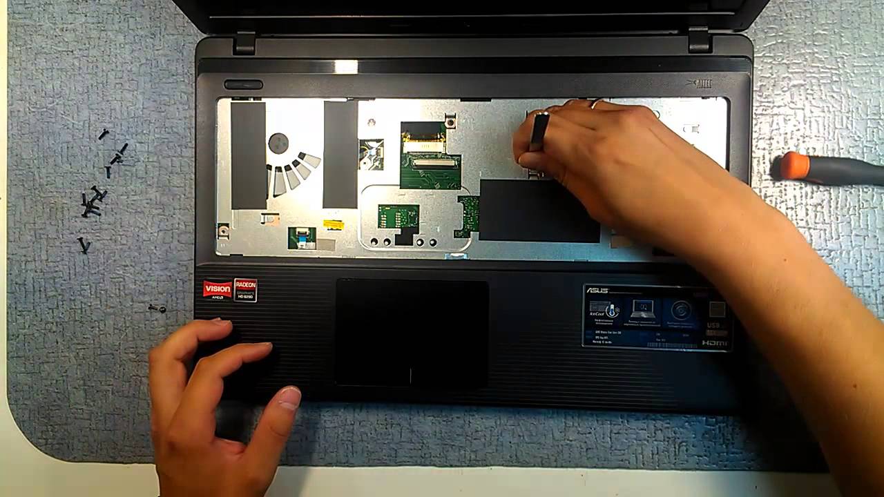 Как разобрать ноутбук ASUS X55U, X55A, X75, K53B, K73B (ASUS X55U, X55A, K53B, K73B disassembly)