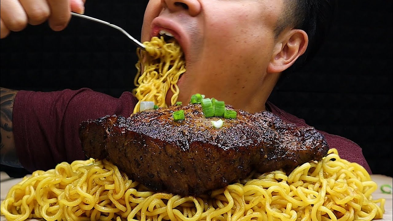 RIB EYE STEAK & NOODLES ASMR