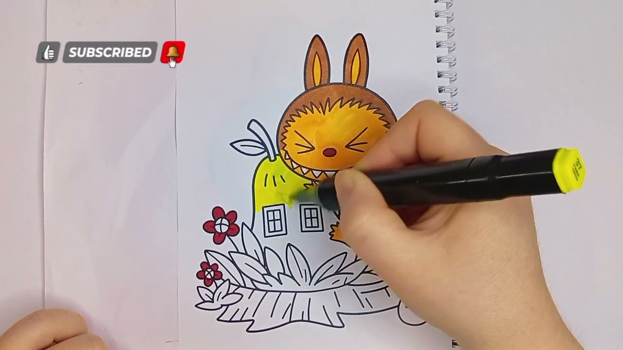 LABUBU HOUSE SHAPED LIKE A PEAR🍐#arttips #drawing #labubu #coloring 