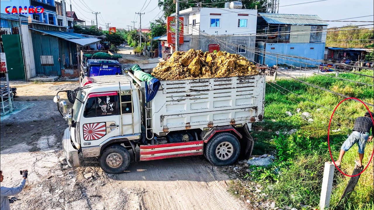 First Start Opening Project LANDFILL BY Expert Skill Driver DOZER KOMATSU D31P Pushing Soil &5TTruck