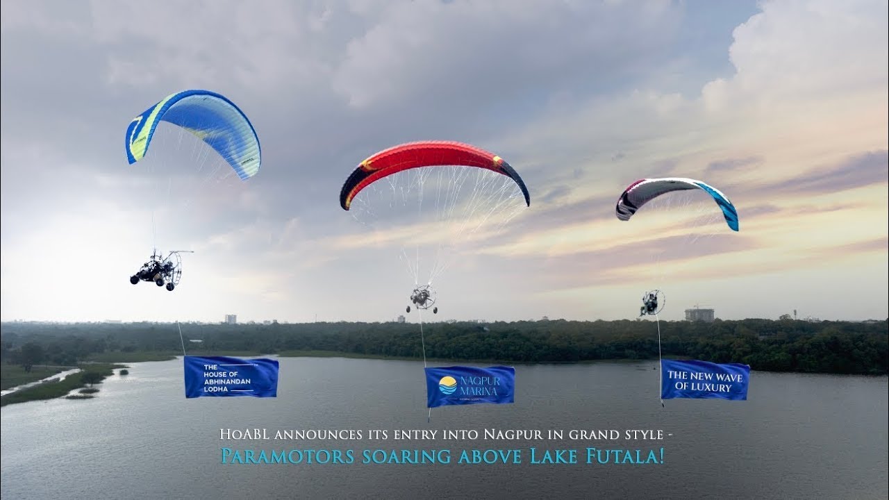 HoABL announces its entry into Nagpur in grand style - Paramotors soaring above Lake Futala!