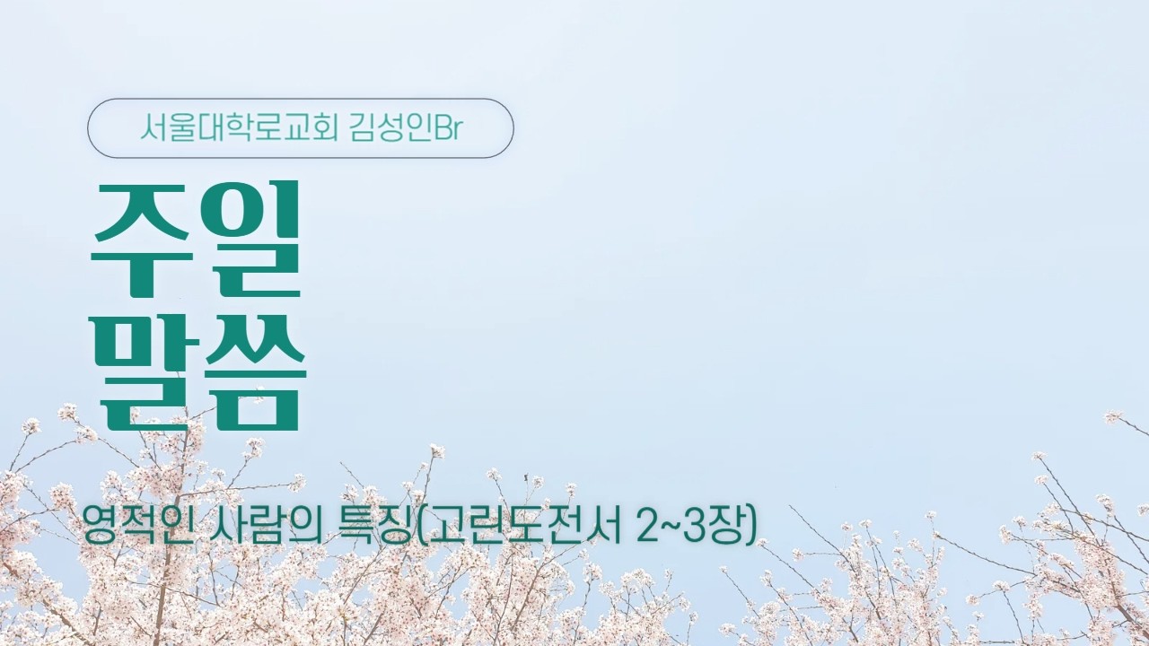 20260308 주일말씀 김성인Br / 영적인 사람의 특징(고린도전서 2~3장)