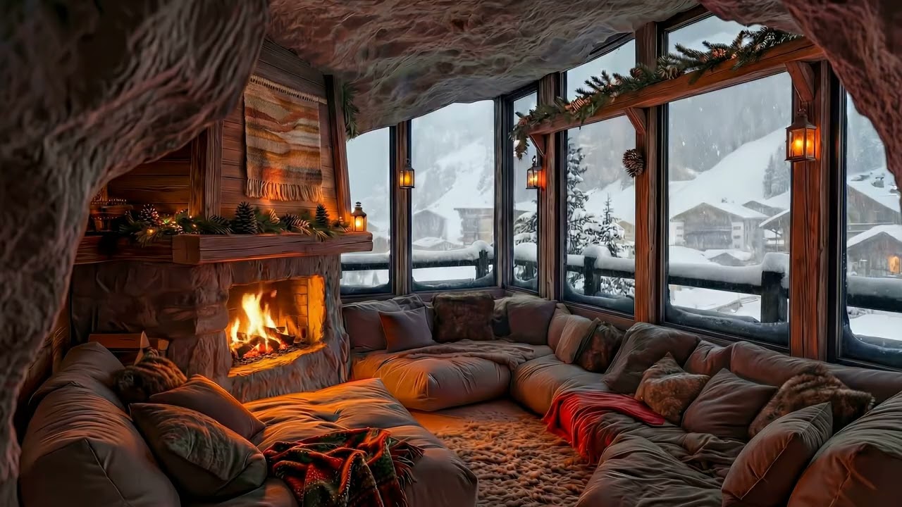 Самое тёплое убежище: Воющая метель и потрескивающий камин ❄️🔥 Зимняя атмосфера для сна