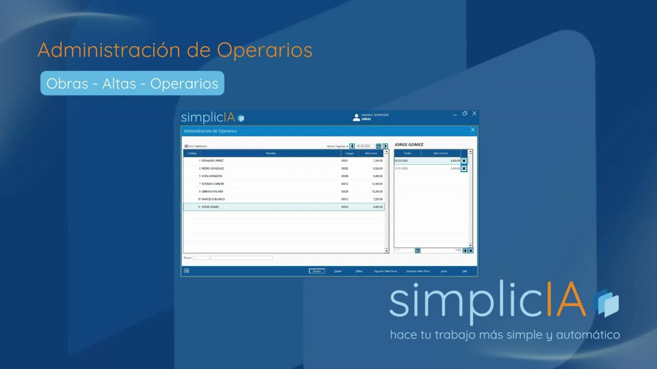 Administración de Operarios | Módulo de Obras – SimplicIA