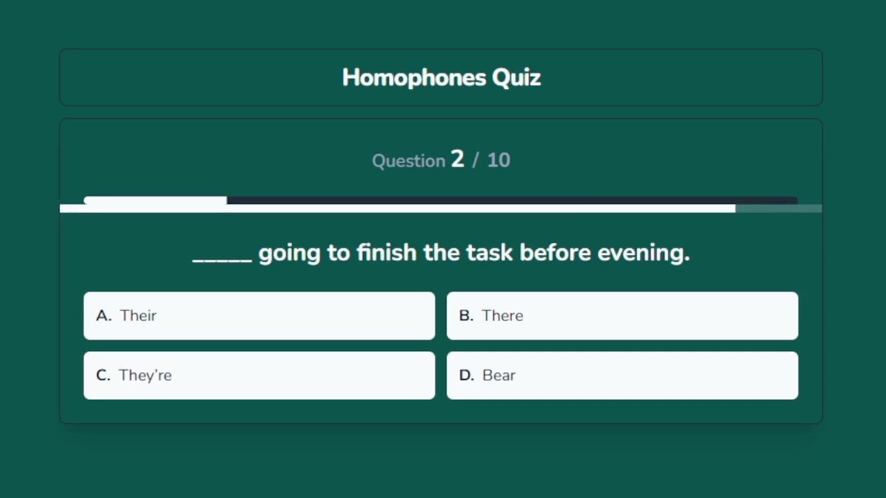 Homophones Quiz (their/there/they’re, bare/bear) | 