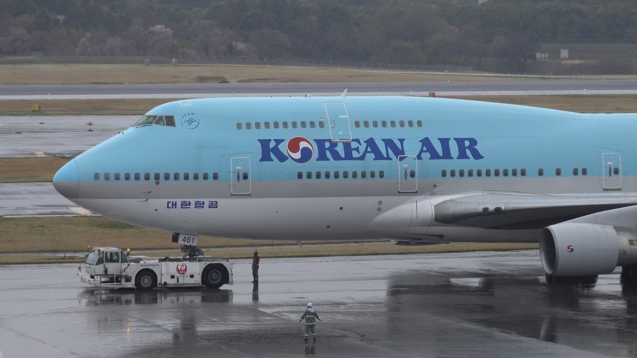 Korean Air Boeing 747-400 HL7461 Pushback and Takeoff [NRT/RJAA]