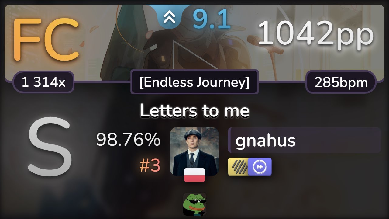 9.1⭐ gnahus | Amatsuki - Letters to me [Endless Journey] +HDDT 98.76% | #3 | 1042pp FC - osu!