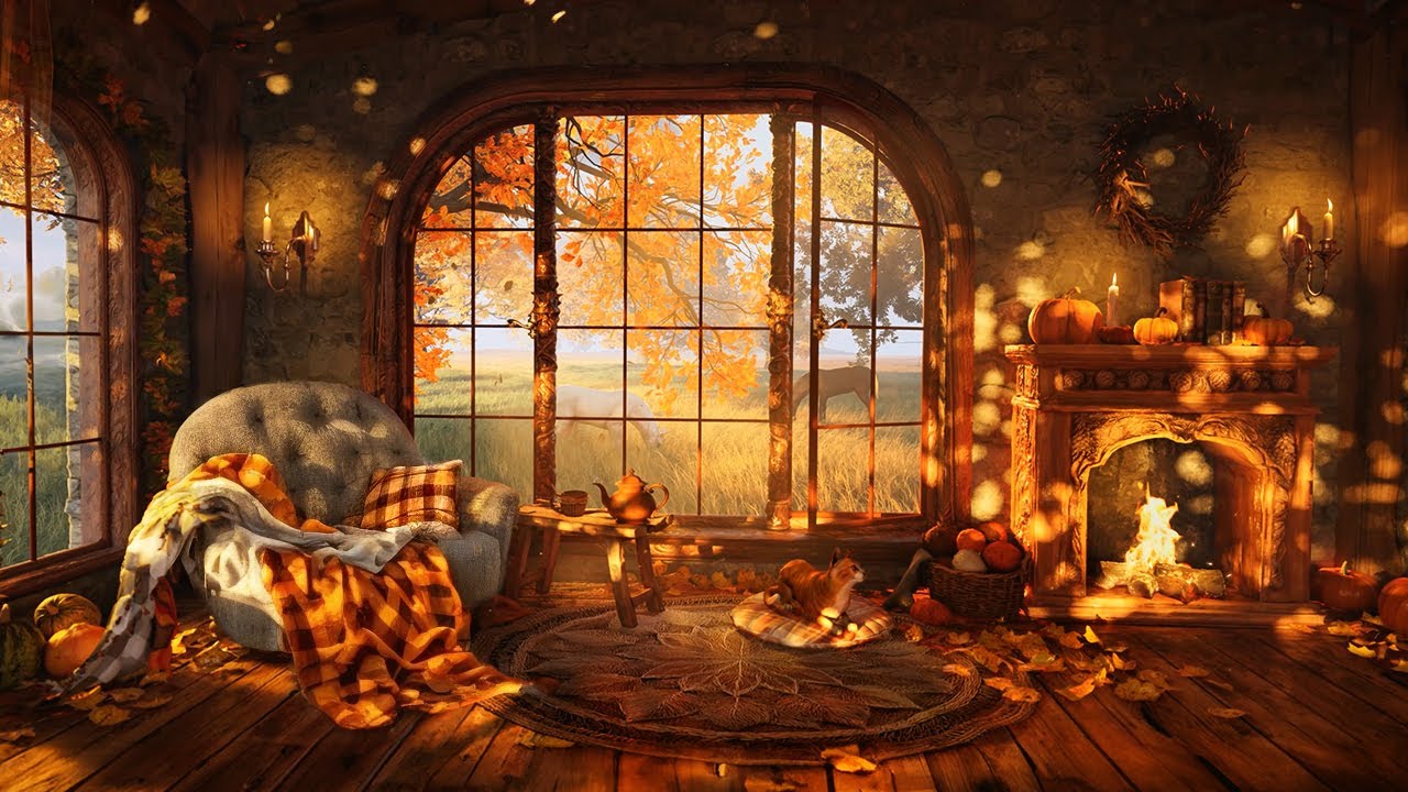 Cozy Fall Afternoon | Lofi Jazz Orchestra & Fireplace Ambience for Relaxation ✨