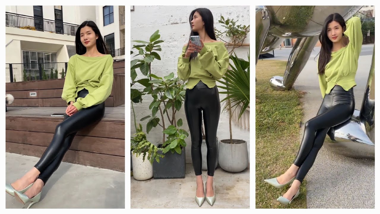 Lovely female model 💓 shiny black leggings p1 😘 #hhchannel #hhkhoedang #hhgirlxinh