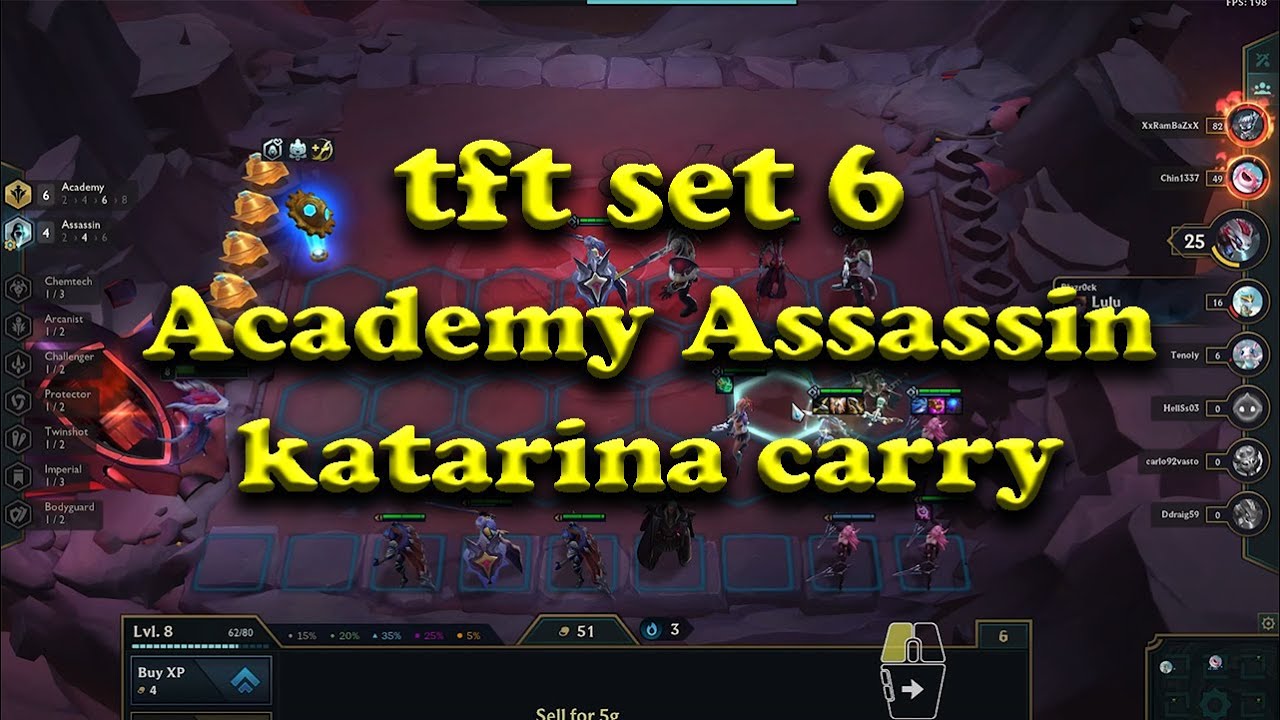 tft set 6, 6 Academy 4 Assassins comp katarina carry