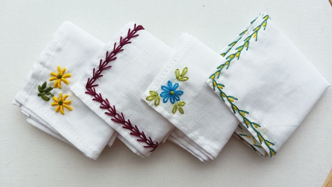VERY EASY HANDKERCHIEF HAND EMBROIDERY DESIGNS FOR BEGINNERS#outline and flower hand embroidery🥰🥰