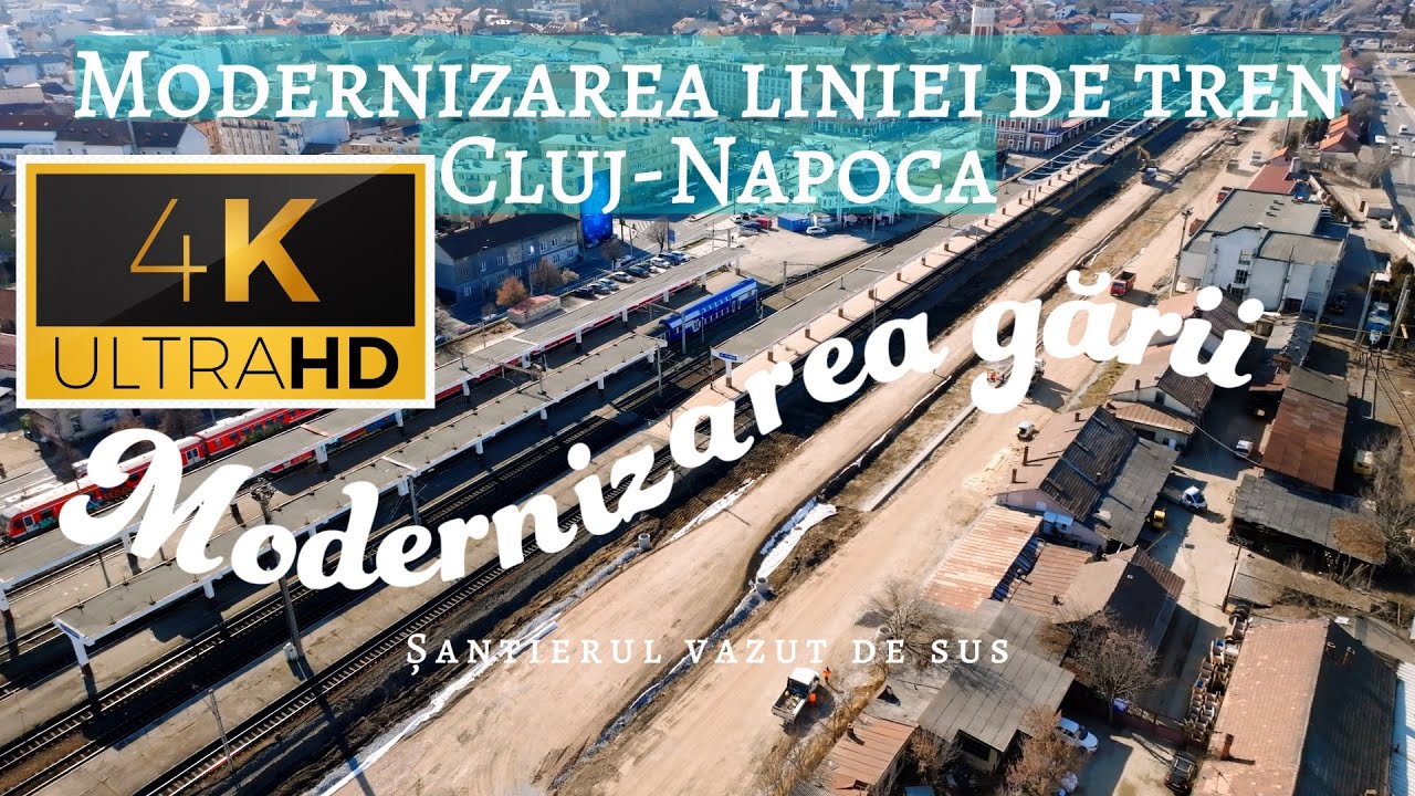 Modernizarea liniei de tren si a garii Cluj-Napoca - Santierul vazut de sus