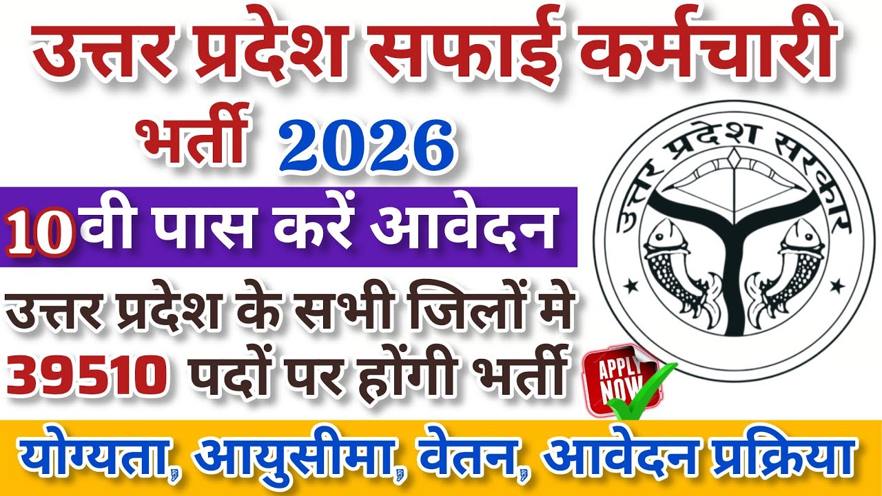 उत्तर प्रदेश सफाई कर्मचारी भर्ती 2026 | 10वी पास करें आवेदन | बिना परीक्षा होगी भर्ती✅