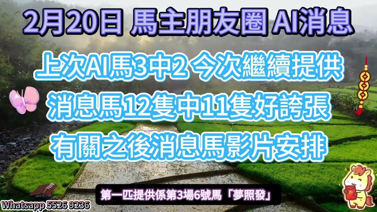 #馬主朋友圈【賽馬資訊】【神秘消息】2月20日 AI消息 AI實力馬上次3中2 消息馬上次12中11，真係好犀利啊！消息馬「君子傳承」再出補中，已在WhatsApp通知全部觀眾 約500人受惠💰