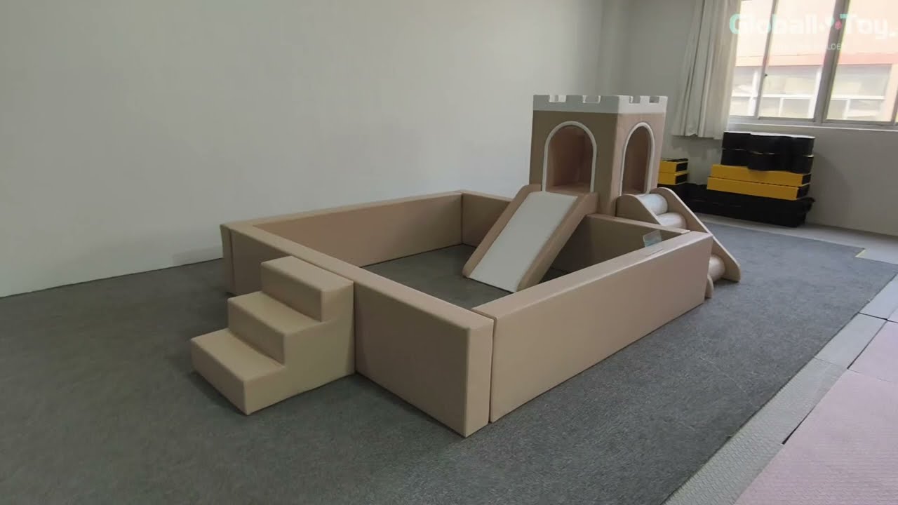 Beige Castle Soft Play Ball Pit with Slide | Indoor Playground Equipment for Toddlers & Daycare 🏰