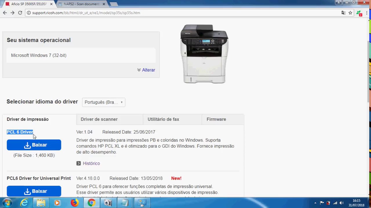 Escanear direto para o PC Ricoh SP3500 e Ricoh SP3510. Tutorial de instalação e configuração.