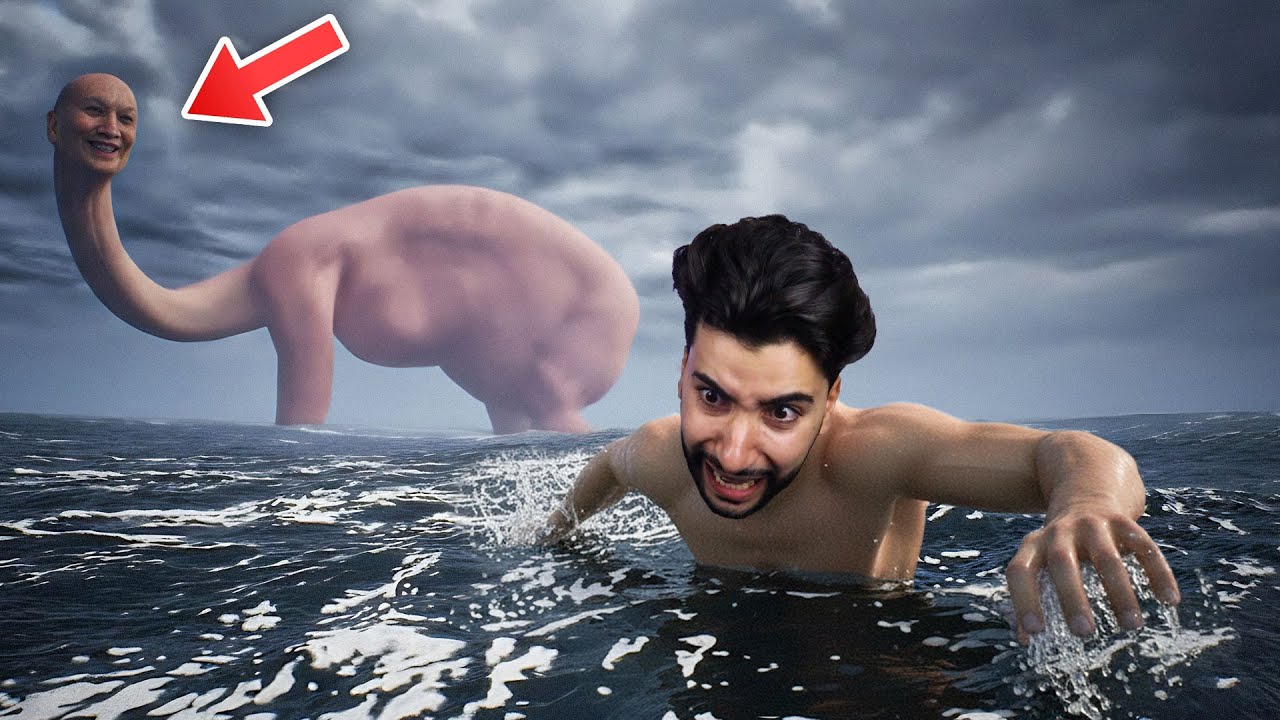 ديناصور مرعب بوجه إنسان يأكل الجميع في البحر 😳