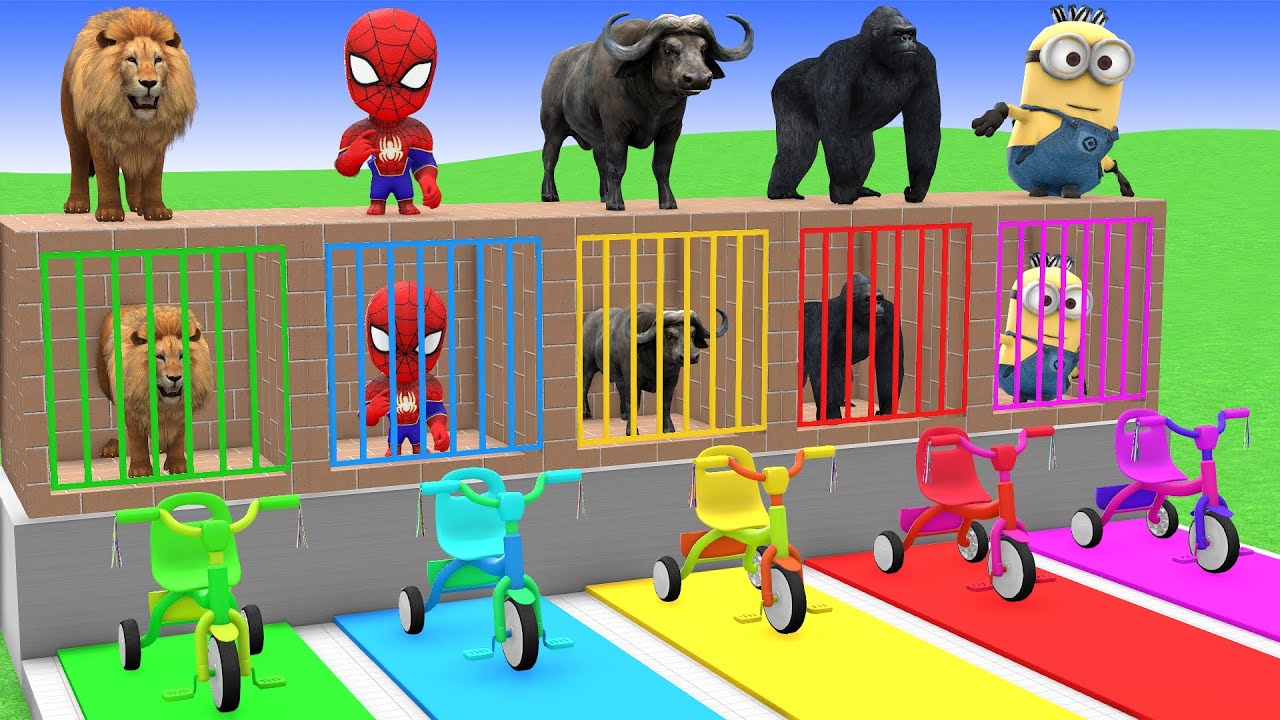 Long Slide Game with Cow Elephant Gorilla Hippopotamus Tiger 3d Animal Game Funny 3d Animals