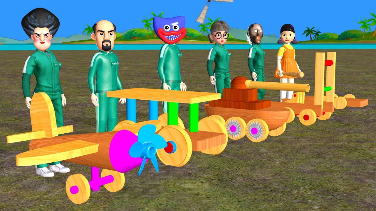 Squid Game vs Scary Teacher 3D Who Is Best at Wood Stacking Game Challenge 5 Times Huggy Wuggy Funny