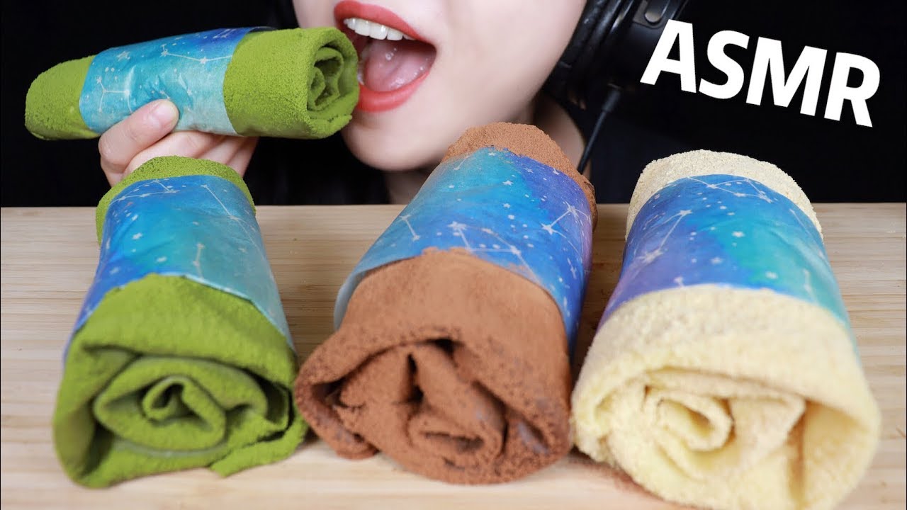 ASMR EATING EDIBLE TOWEL CREPE CAKES | 食用タオル | 毛巾卷  Eating crepe cakes with hands | asmr food 咀嚼音 먹방