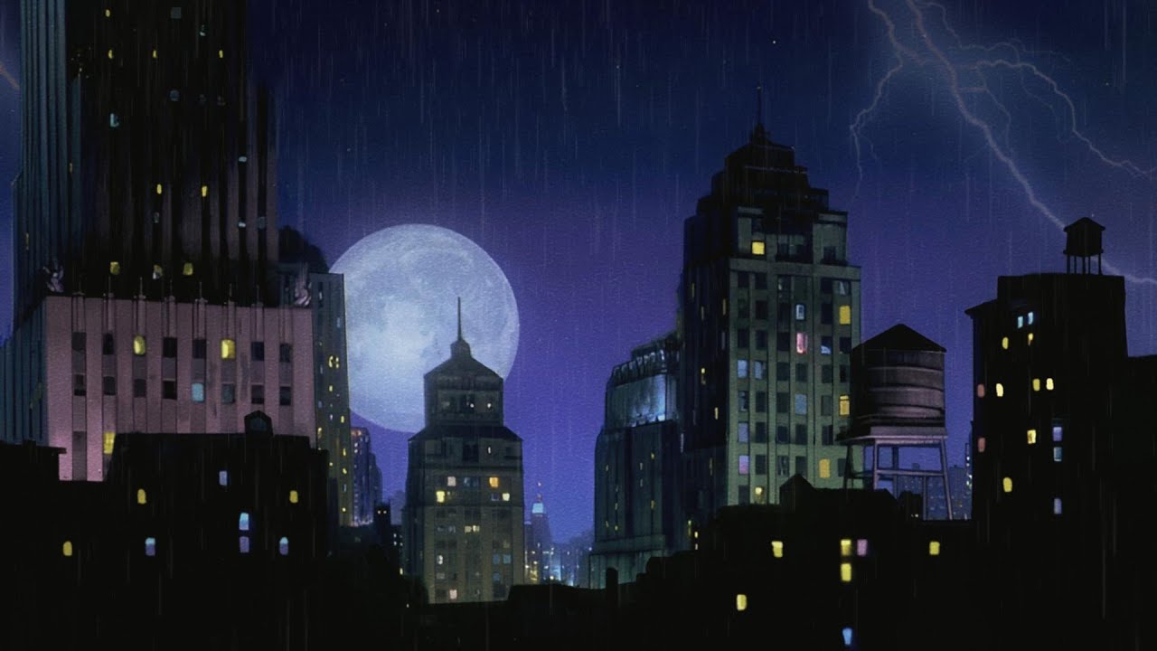 vintage jazz playing in another room on a 1950's rainy city night