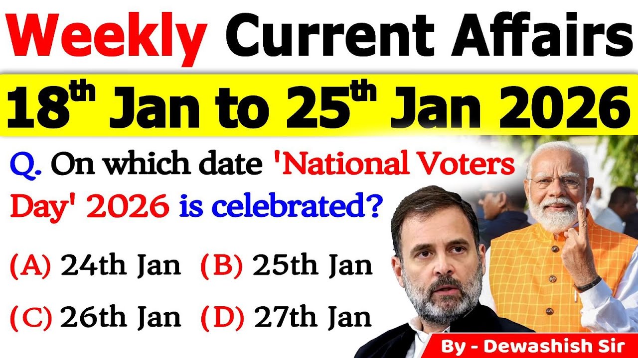 18th Jan to 25th Jan 2026 | Weekly Current Affairs MCQs | Current Affairs 2026 #currentaffairs2026
