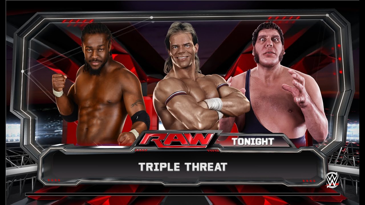 WWE 2k15 Triple Threat (интернациональный пояс) Lex Luger - Kofi Kingston - Andre The Giant 1 бой