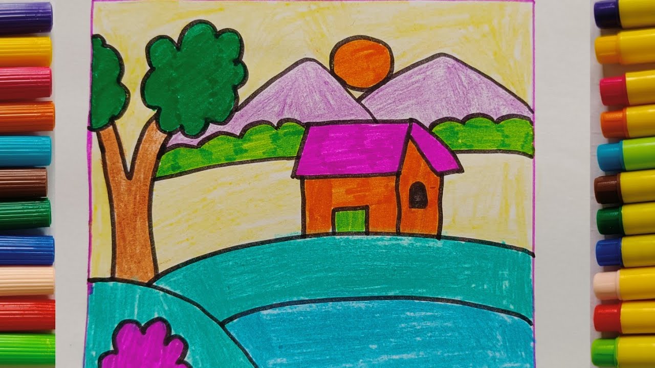 Beautiful scenery drawing tutorial easy ।। #scenerydrawing #easydrawing 