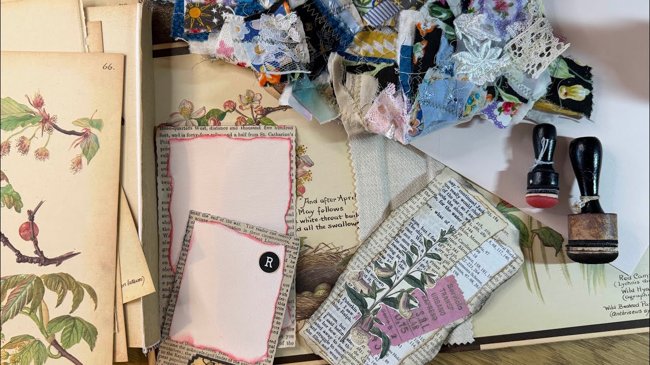 Edith Holden junk journal cover and playing with book page ephemera 