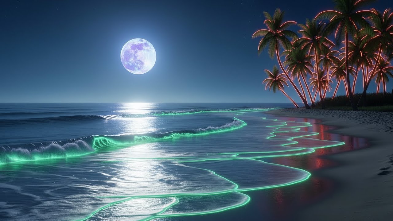 Moonlit Ocean Waves at Night | Deep Relaxation, Stress Relief and Peaceful Sleep Ambience
