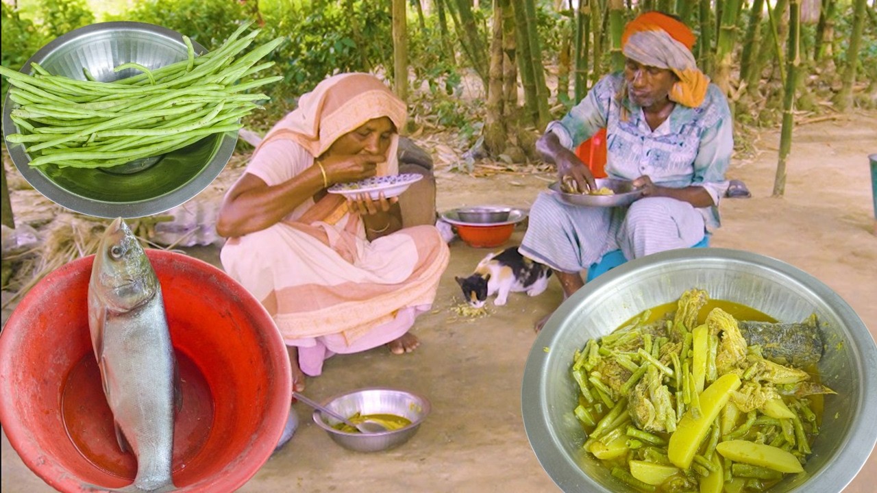 Grandpa and Grandma's Secret Recipe|| Big Silver Carp Fish Curry with Long Beans | Village Food