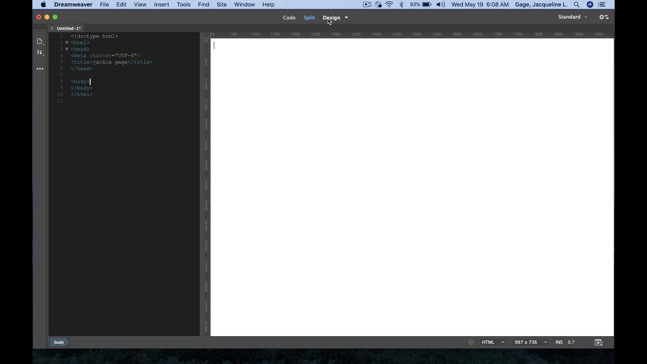 Changing the Dreamweaver interface view