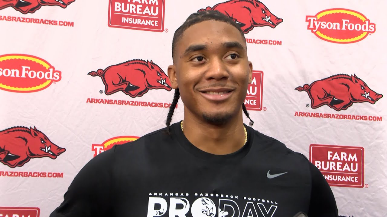 Taylen Green speaks to media following Arkansas Pro Day
