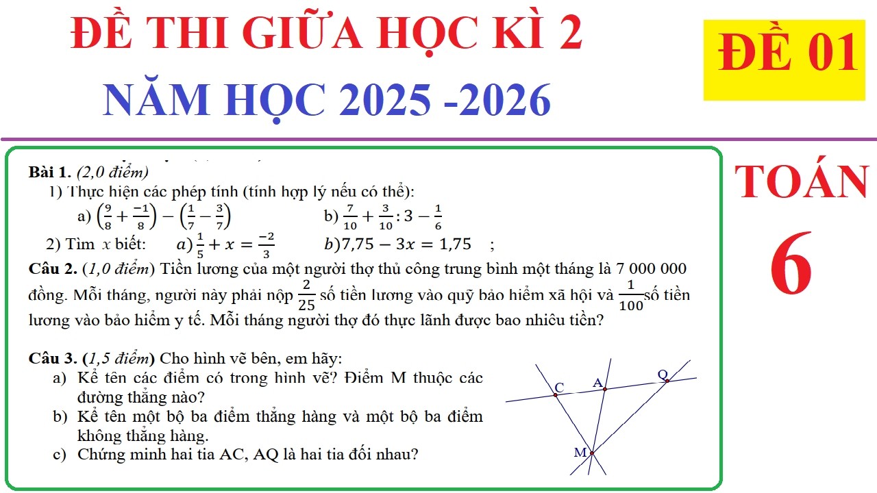TOÁN 6   ĐỀ 1   ĐỀ THI GIỮA HỌC KÌ 2 TOÁN 6 NĂM 2025 2026  ÔN TẬP HỌC KÌ 2 SGK MỚI KNTT